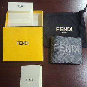 FENDI ROMA Black Fabric Bi-Fold Wallet